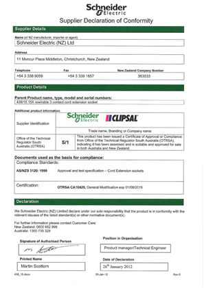 Standard Series, 438/15, Supplier Declaration of Conformity