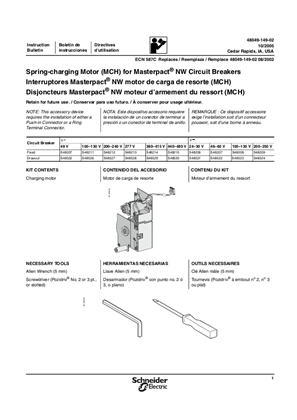 Spring-Charging Motor (MCH) for MasterPacT NW Circuit Breakers Installation Instructions
