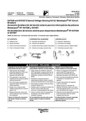 S47506 and S47507 External Voltage Sensing Kit for MasterPacT NT Circuit Breakers, Installation Instructions