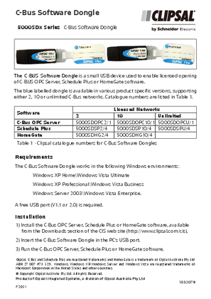 Installation Instruction for 5000SDx Series C-Bus Software Dongle