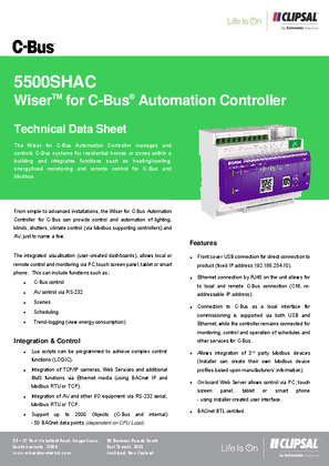 Technical Data SHeet for 5500SHAC Wiser for C-Bus Automation Controller