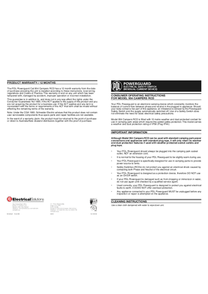 Powerguard Series installation and operating instructions for camper weather protected portable RCD (residual current device) - 954 cordset