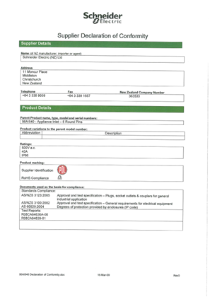 56 Series, 56AI540, Declaration of Conformity