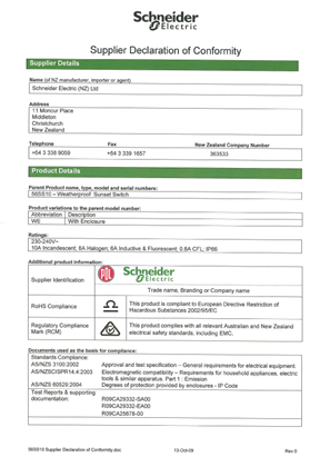 56 Series, 56SS10, Supplier Declaration of Conformity