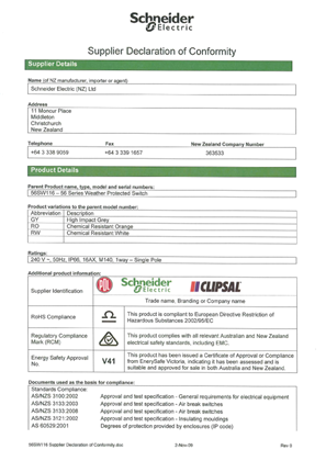 56 Series, 56SW116, Supplier Declaration of Conformity