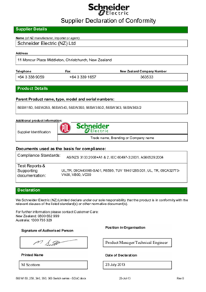 56 Series, 56SW350, Declaration of Conformity