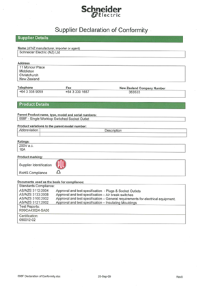 500 Series, 598F, Declaration of Conformity