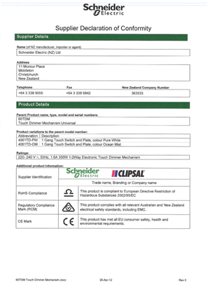 Saturn Series, 60TDM, Supplier Declaration of Conformity