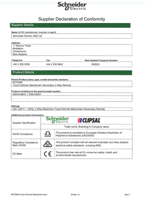 Saturn Series, 60TDSM, Supplier Declaration of Conformity