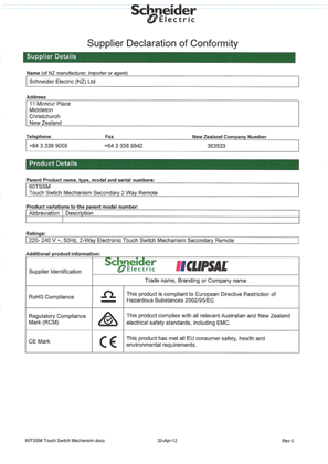 Saturn Series, 60TSSM, Supplier Declaration of Conformity