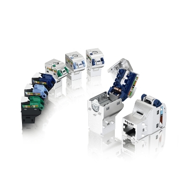 Range of RJ45 connectors Cat5e, Cat6 & Cat6A for technical rooms, workstations, post & poles, trunking & wall plates