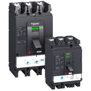 EasyPact CVS Schneider Electric MCCB with adjustable settings, rated for 100 to 630 A, ideal for applications in small to medium sized buildings