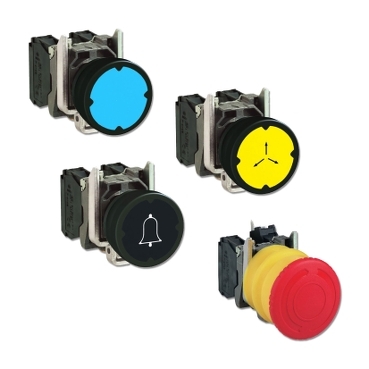 Harmony XB4/XB5 Schneider Electric Ø 22 mm pushbuttons, for harsh environment with protective bellow and large dia 37mm actuation surface for use with gloves.
