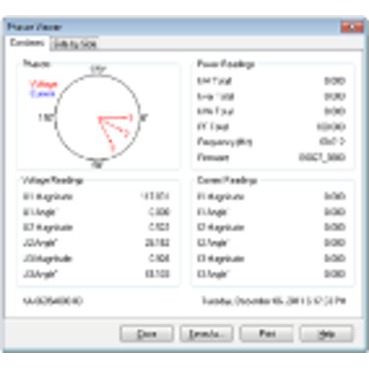 Phasor viewer dialog in PowerLogic ION Setup 3.0