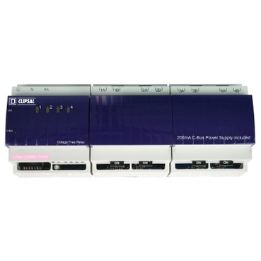 20 Amp Relays are DIN-rail mounted units with four independent, voltage free, relay contacts.