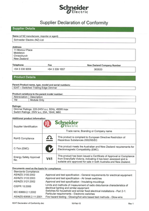 600 Series, 624T, Supplier Declaration of Conformity