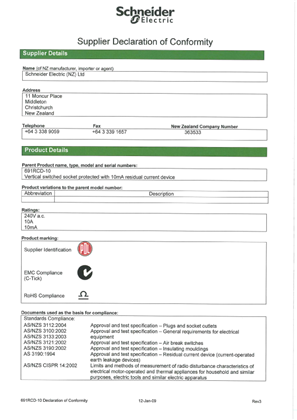 600 Series, 691RCD-10, Declaration of Conformity