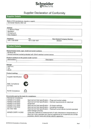 600 Series, 691RCD-30, Declaration of Conformity