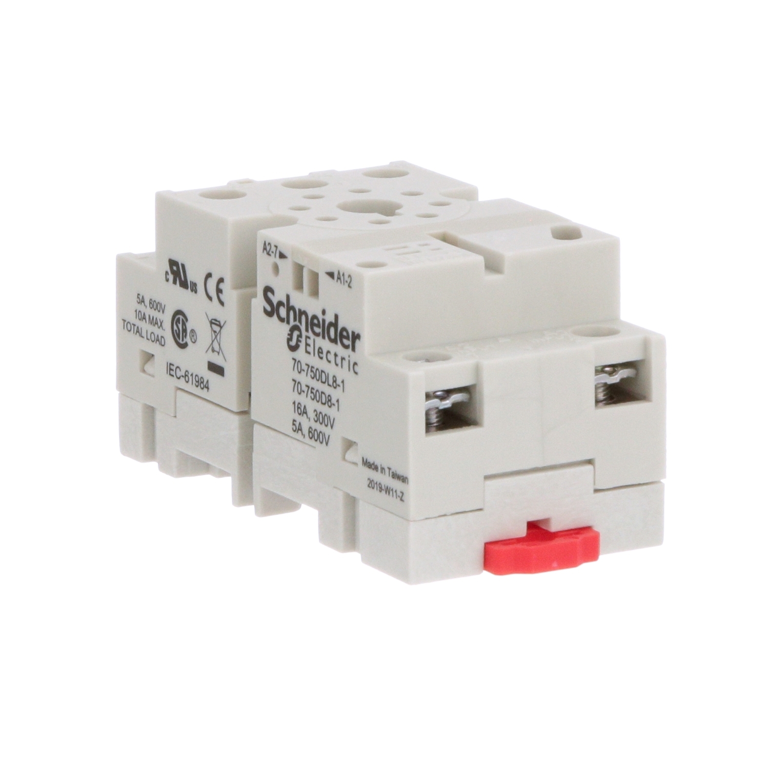 Socket, General Purpose Relays, for 750H/750 relays, DPDT, 8 pins, screws clamp terminals, 16A, 300V