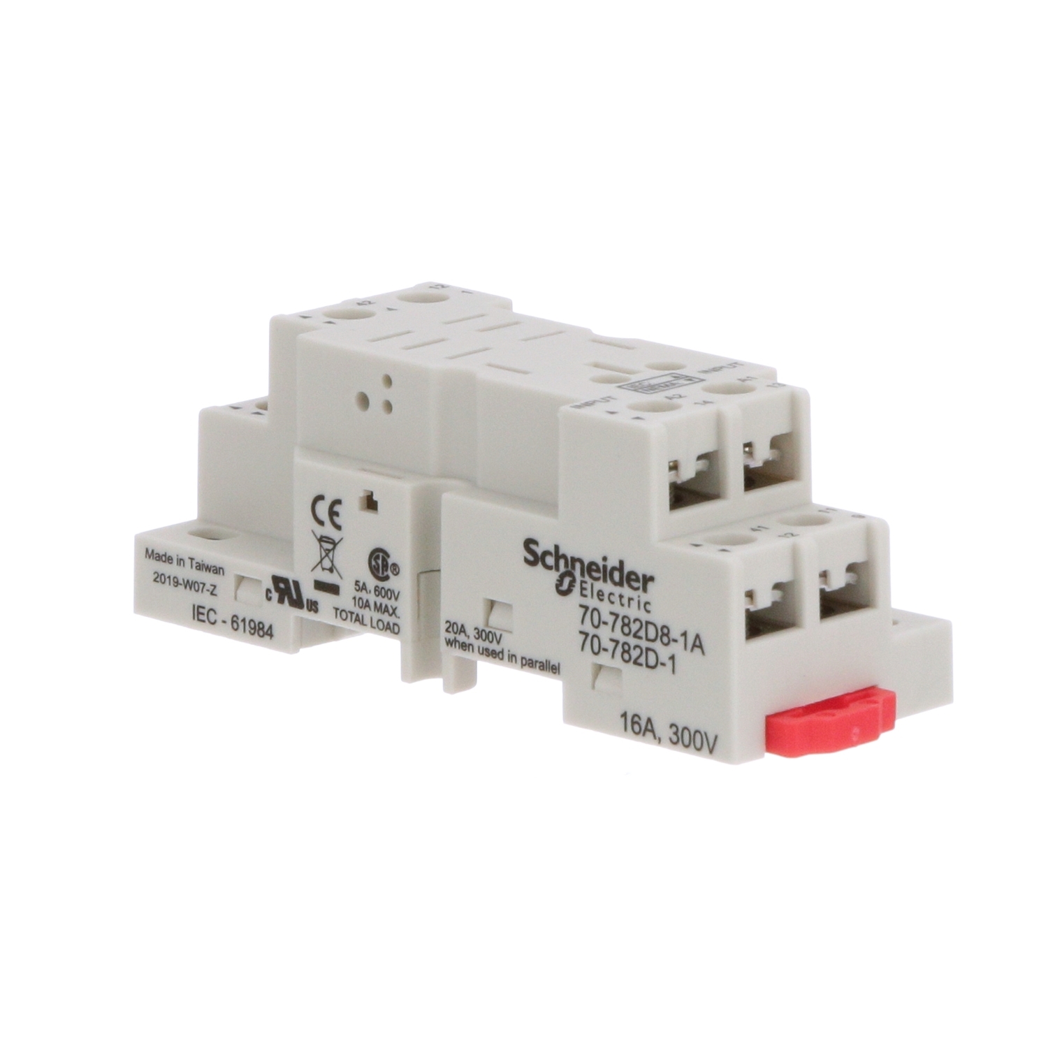 Socket, General Purpose Relays, for 782 relays, DPDT, 8 pins, screws clamp terminals, 16A, 300V