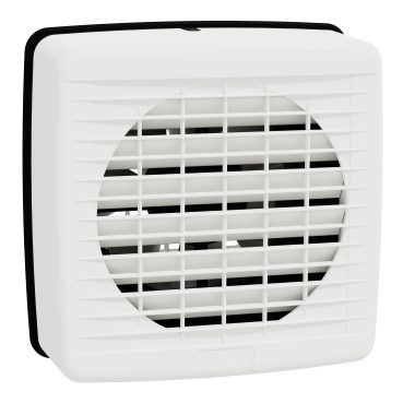Exhaust fan, Airflow, window, 200mm blade dia, pull cord louvre, white-Front view (45°x4°)