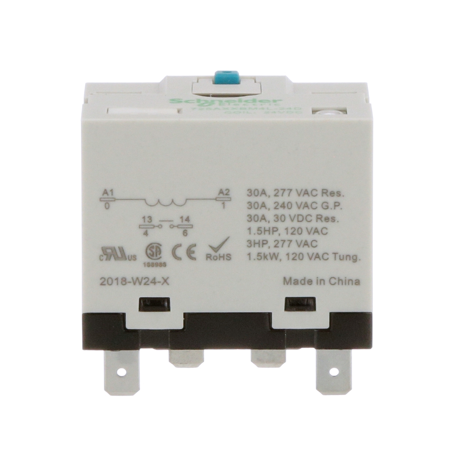 725AXXBM4L24D Power relay, SE Relays, 30A, 1NO, 24VDC, LED, flag