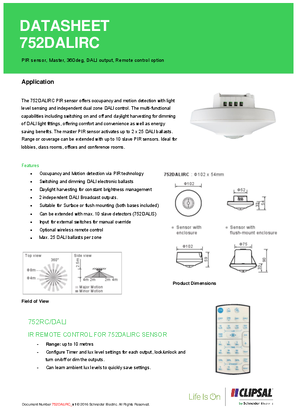 Technical Data Sheet for 752DALIRC DALi PIR Sensor