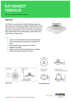 Technical Data Sheet for 752DALIS DALi PIR Sensor
