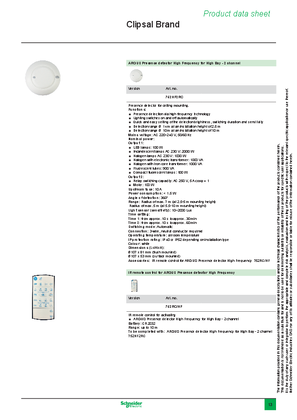 Technical leaflet ARGUS Presence detector High Frequency for High Bay - 2 channel/IR remote control