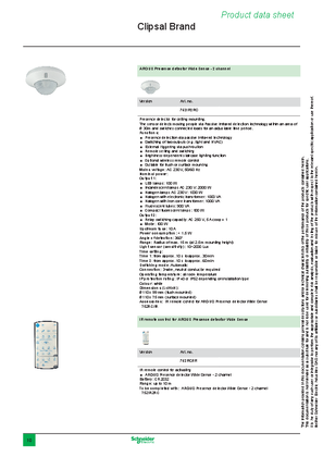 Technical leaflet for 752RC/IR ARGUS Presence detector Wide Sense - 2 channel/IR remote control