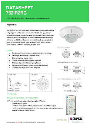 Technical Data Sheet for 752IR2RC 2 Channel PIR Sensor