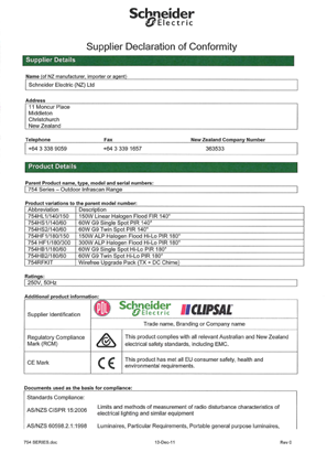 754 Series Supplier Declaration of Conformity