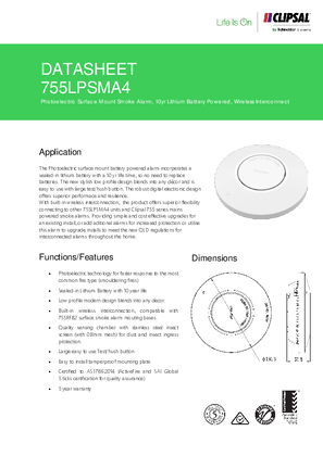 755LPSMA4 10yr Lithium Smoke Alarm-Technical leaflet