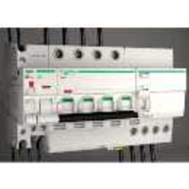Acti9 iC60 DIN rail MCB with iOF/SD & iMN electrical auxiliaries + Vigi iC60 DIN rail add-on RCD. VisiTrip fault indicators.