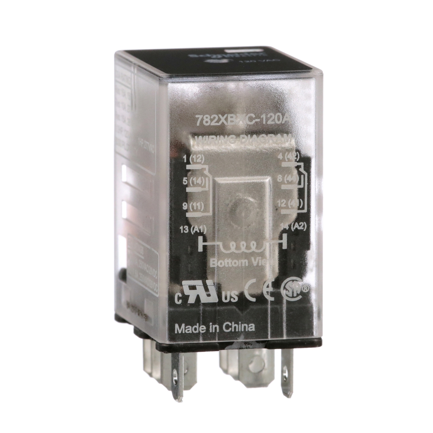 Power Relay, General Purpose Relays, DPDT, clear cover, faston terminals, 15A, 120V AC, 2NO + 2NC