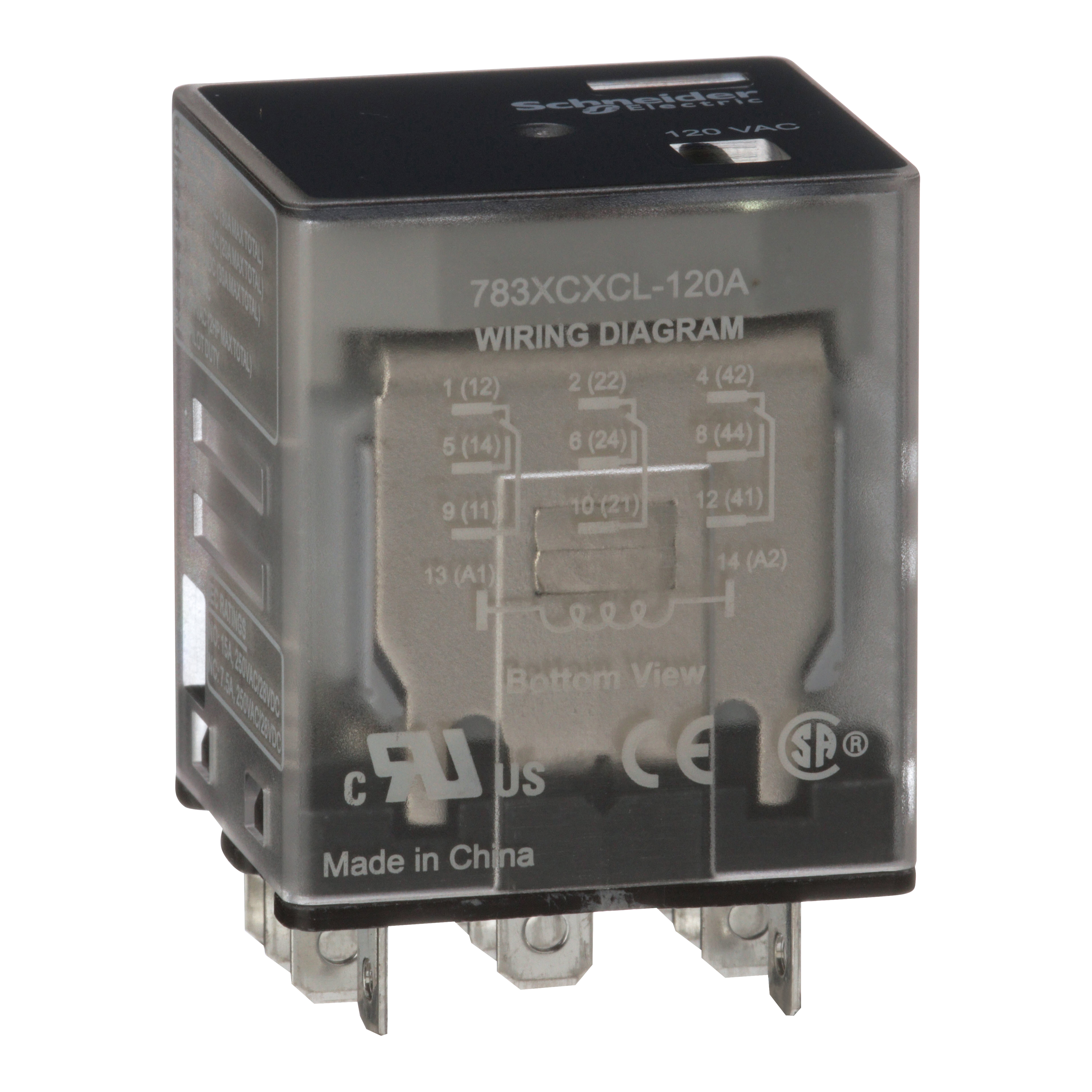 Power relay, SE Relays, 15A, 3PDT, 120 VAC, clear cover with LED indicator