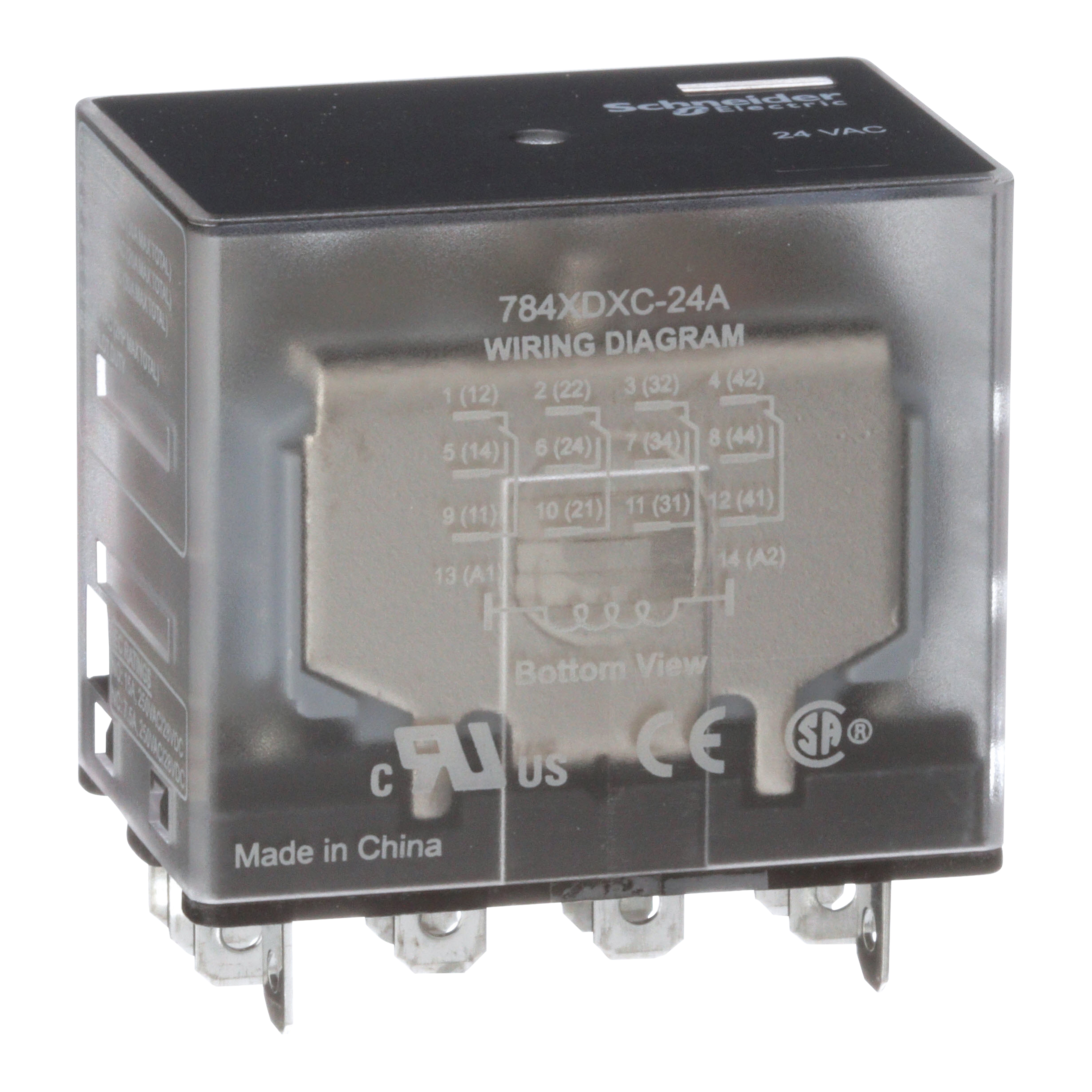 Power relay, SE Relays, 15A, 4PDT, 24 VAC, clear cover