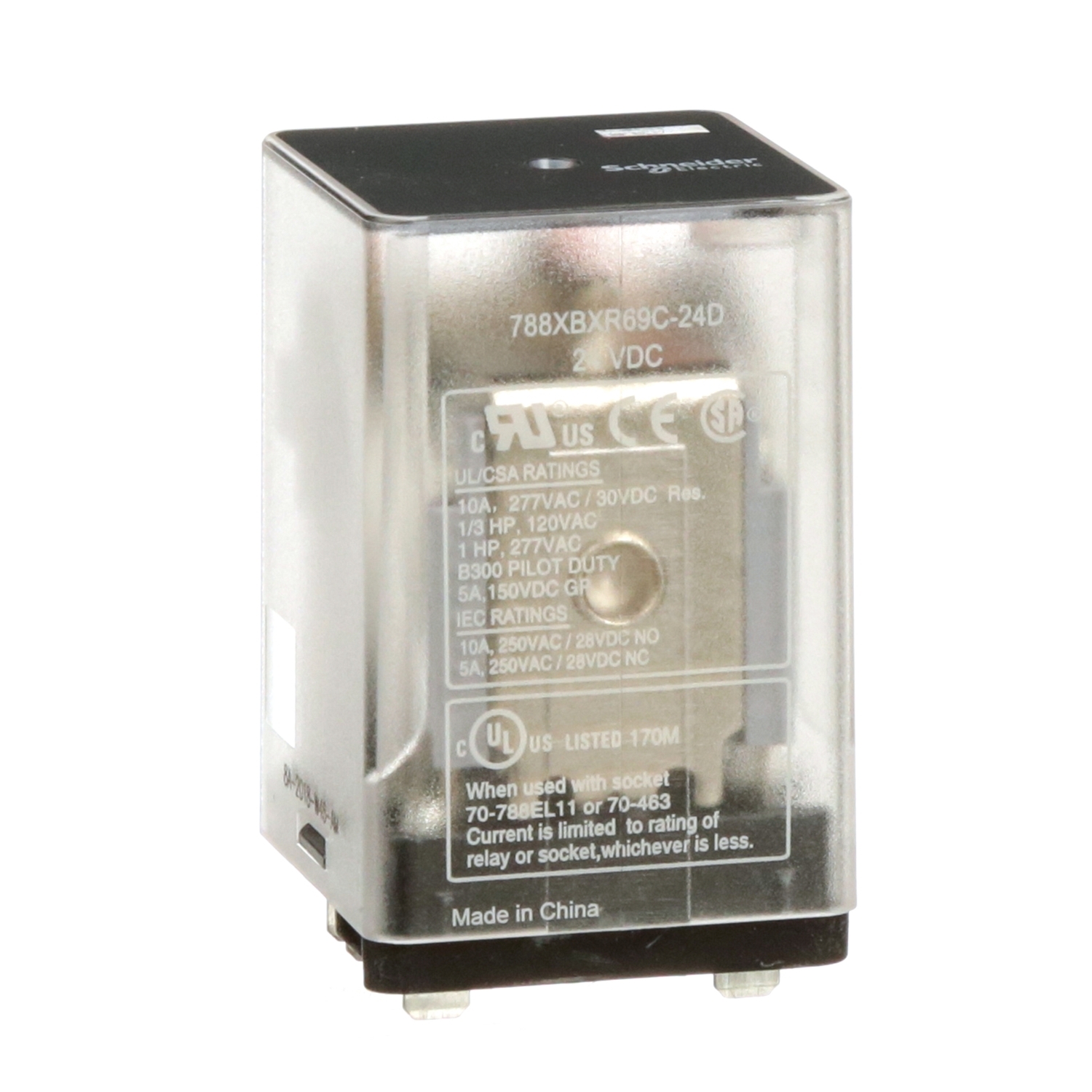 General purpose relay, SE Relays, 788R, DPDT, 10A, 24 VDC, Quick terminal, clear cover, magnetic blowout