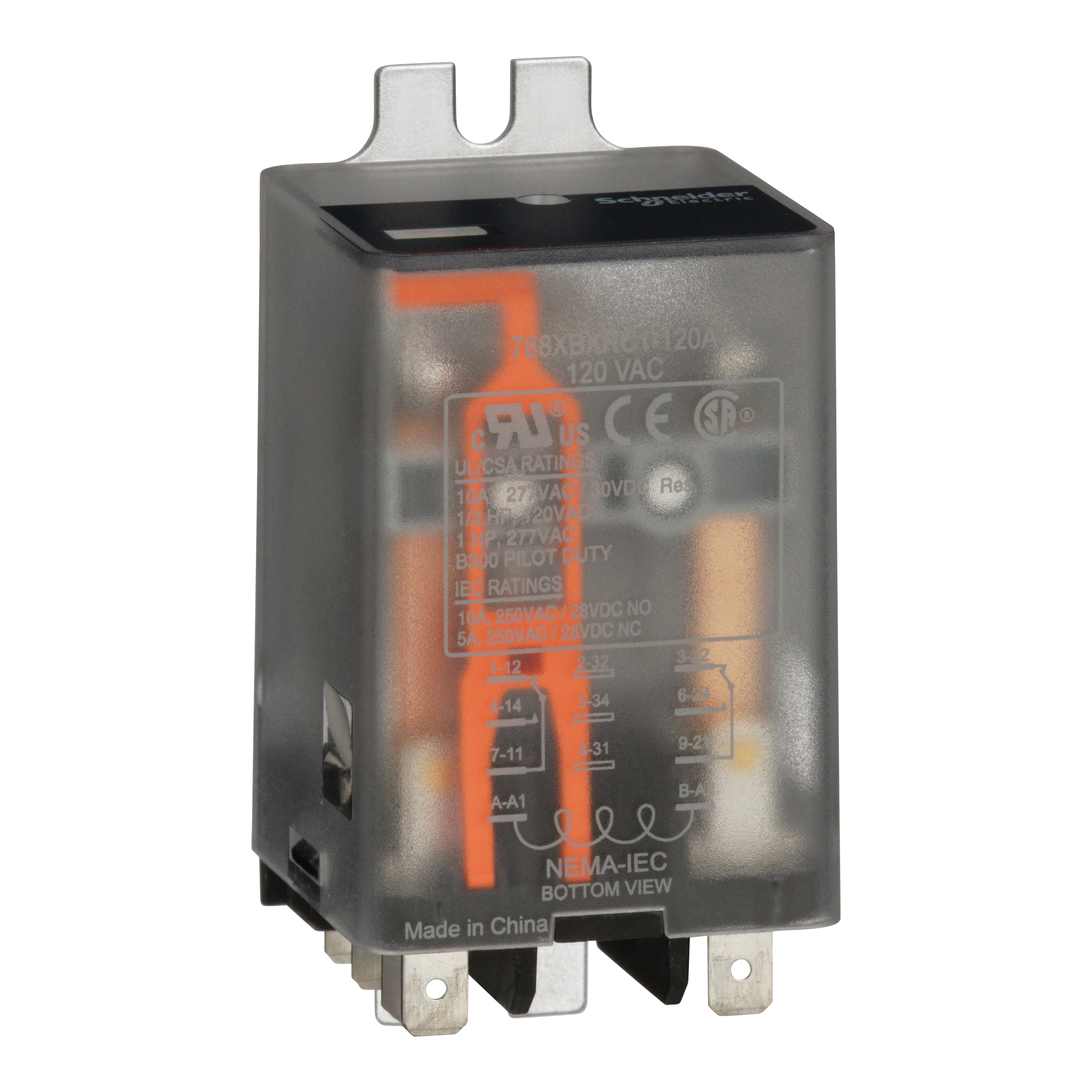 General purpose relay, SE Relays, 788R, DPDT, 10A, 120 VAC, Quick terminal, flange cover