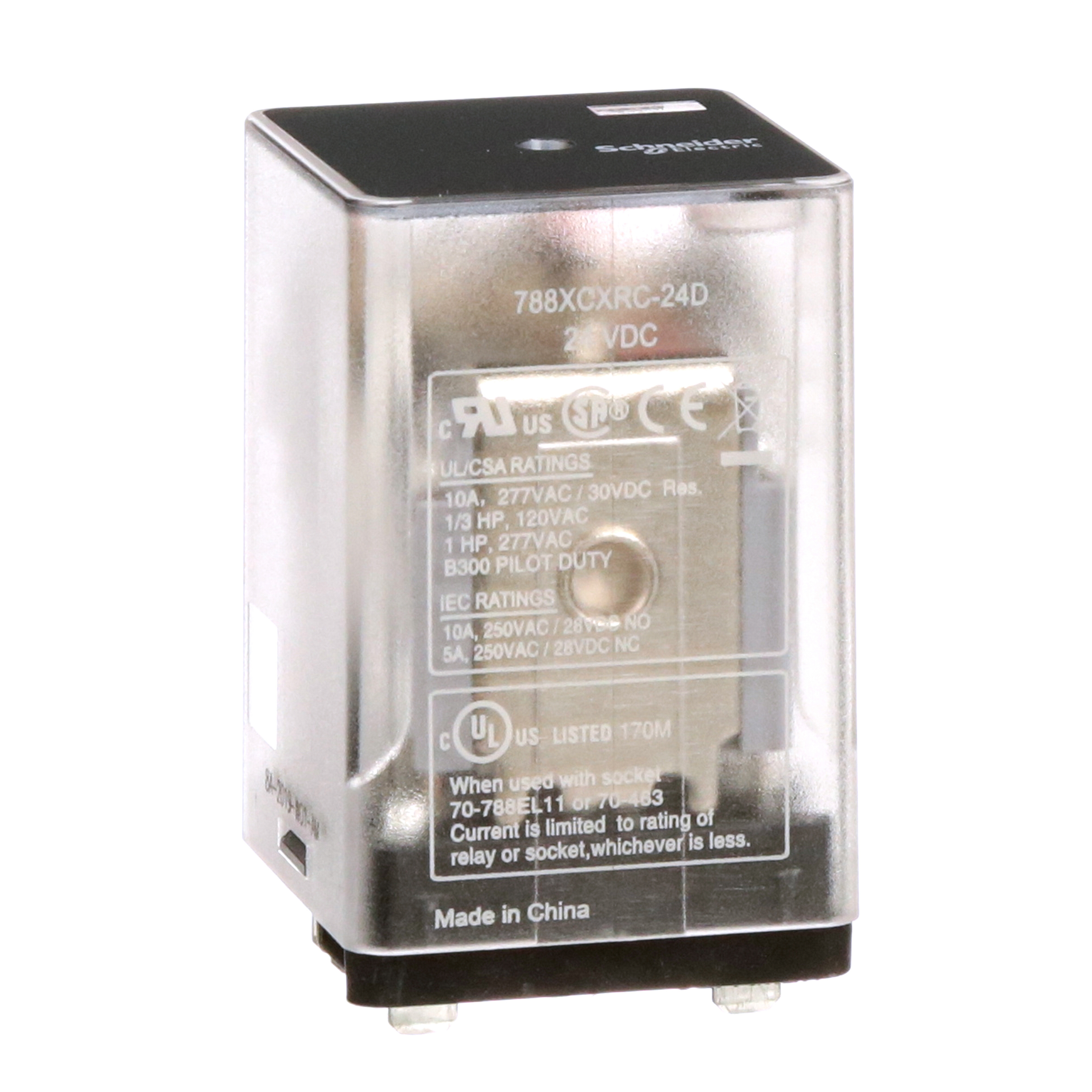 Plug-in electromechanical relay, General Purpose Relays, 788 R, 3PDT, clear cover, blade terminal, 10A, 24V DC, 3NC + 3NO