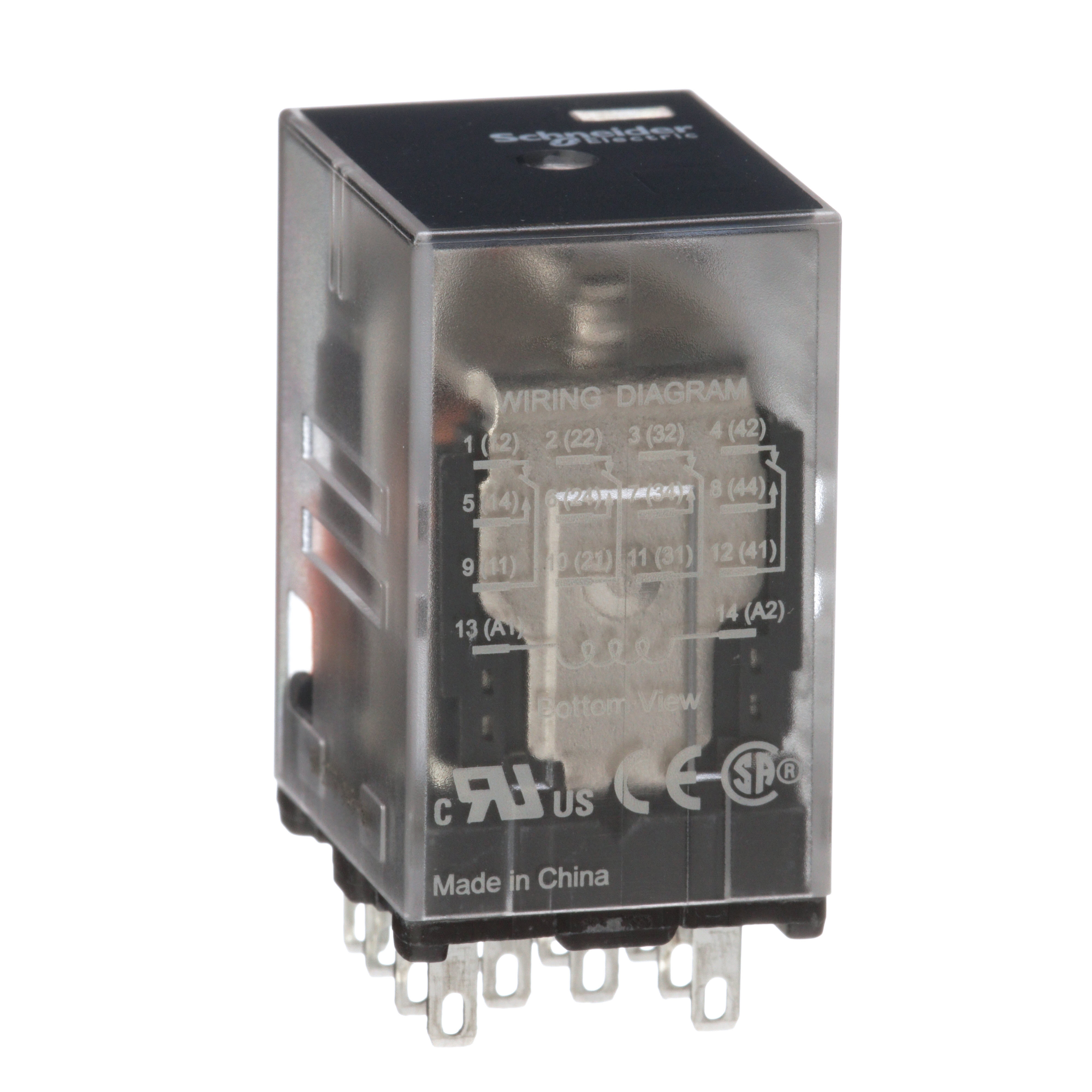 Power relay, SE Relays, 4PDT, 3A, 110 VDC, low level bifurcated contacts, clear cover