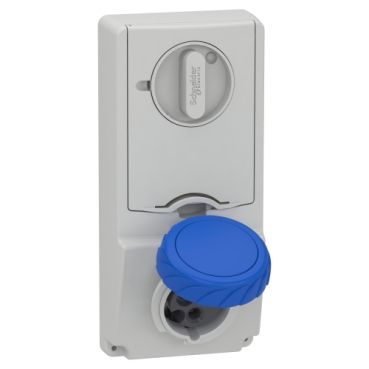 MUREVA PK (Unika) Panelre szerelhető, reteszelhető aljzat, 2P+F, 6h, 16A, 250V, IP65, olvadóbiztosítós 82181