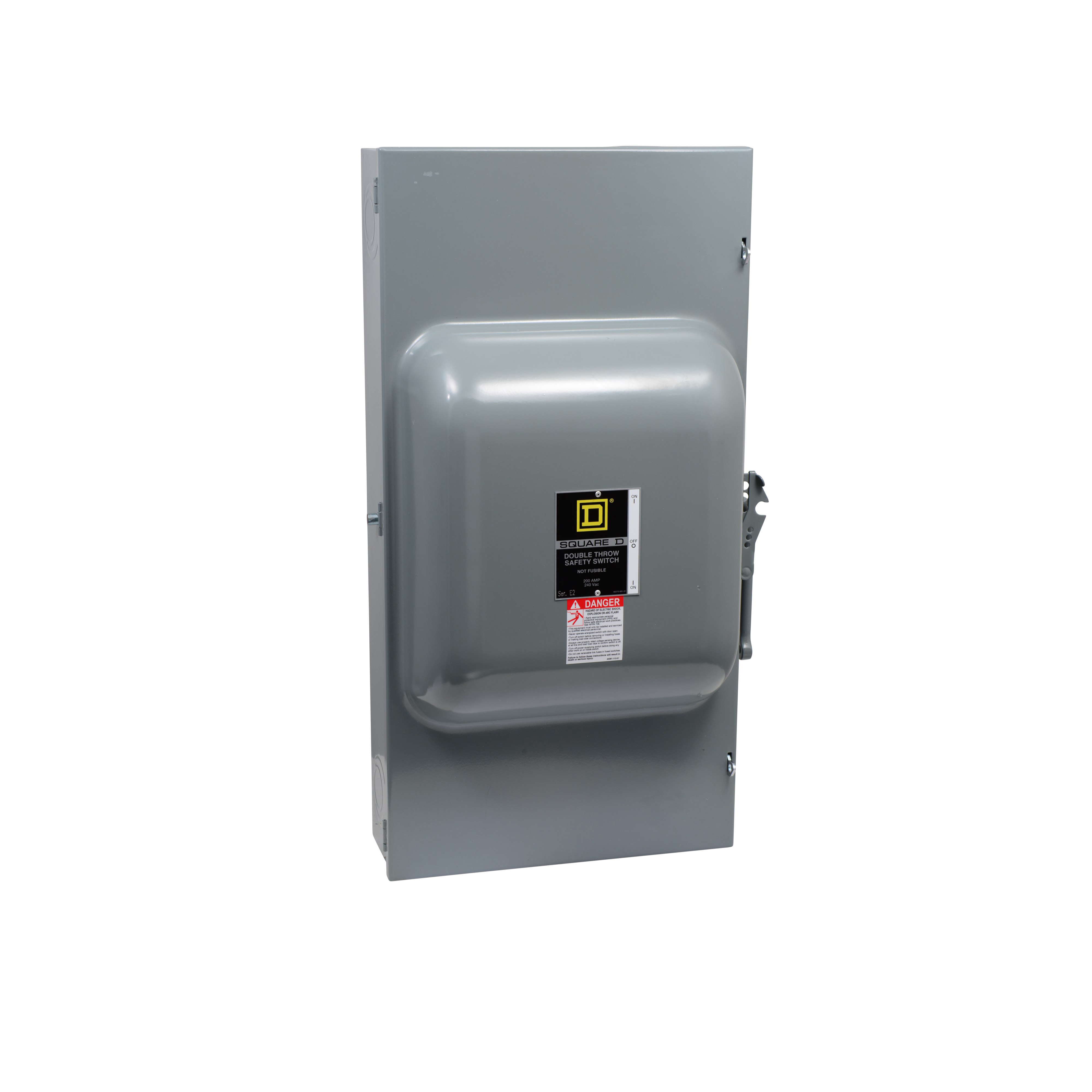 Safety switch, double throw, non fusible, 200A, 240V, 2 pole, 15hp, NEMA 1