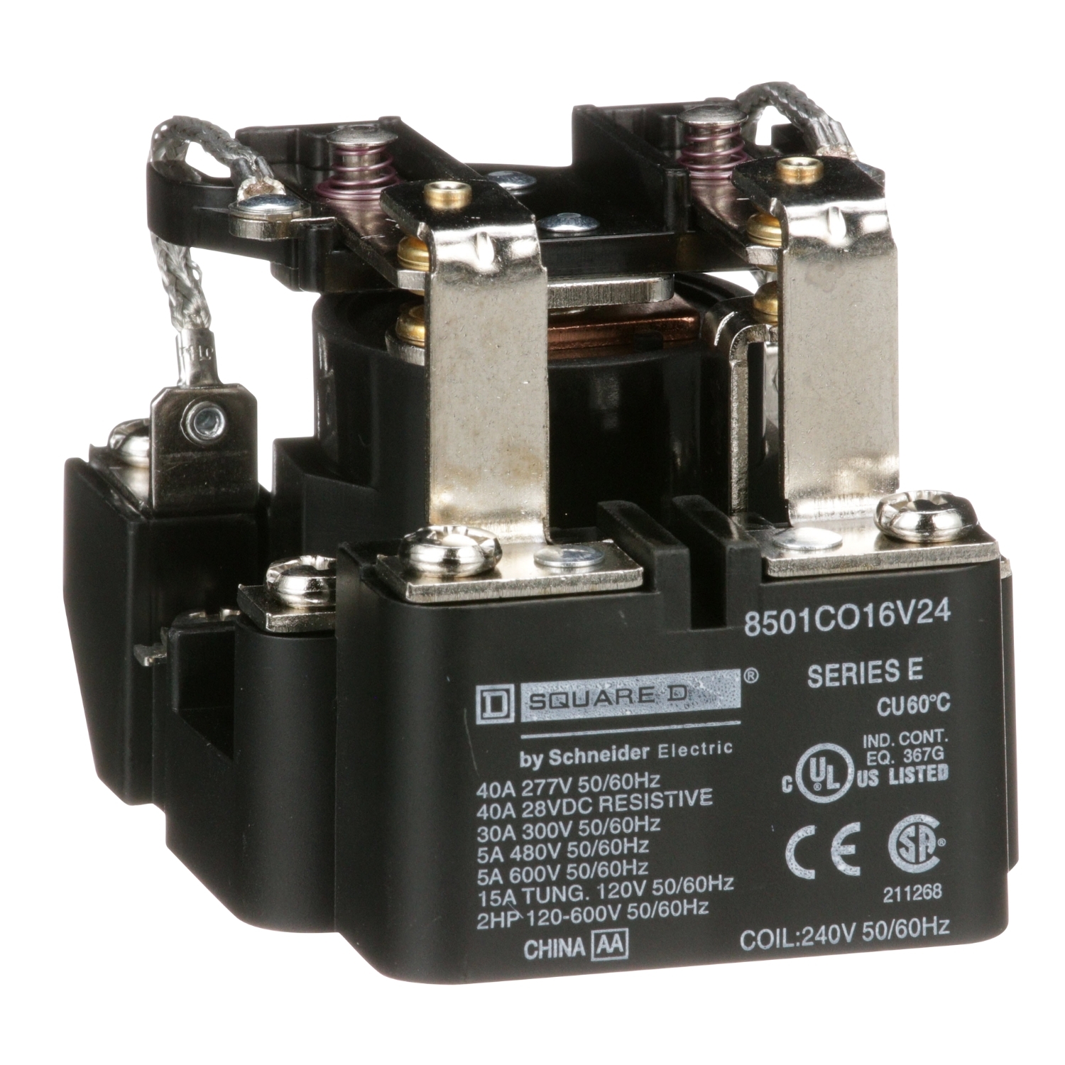 Power Relay, Type C, 2 hp, 30A resistive at 300VAC, DPDT, 2 normally open and 2 normally closed contact, 240VAC coil