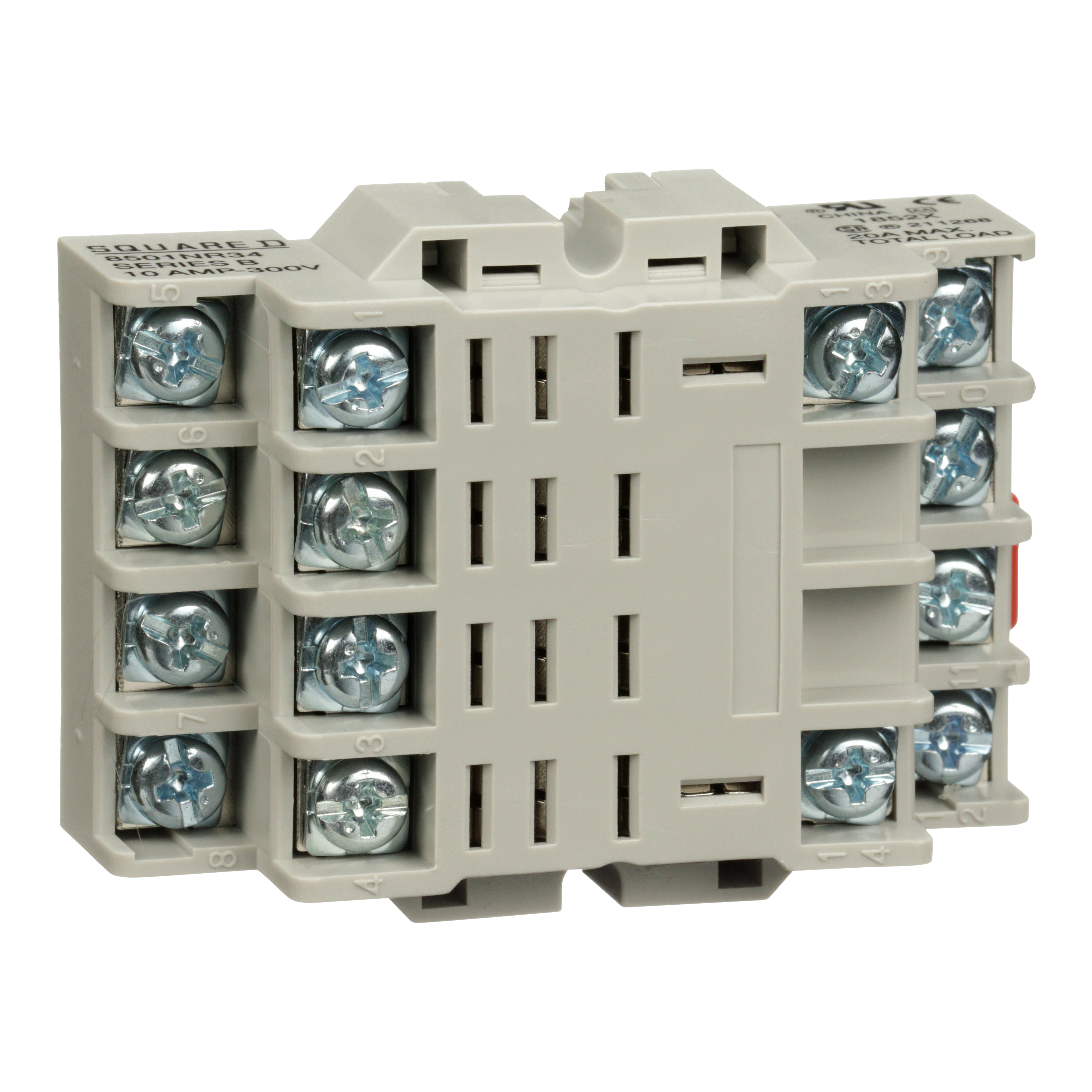Relay Socket, Harmony 8501R, 14 pins, double tiered screw clamp terminals, DIN rail/panel mount, 10A, 300V AC