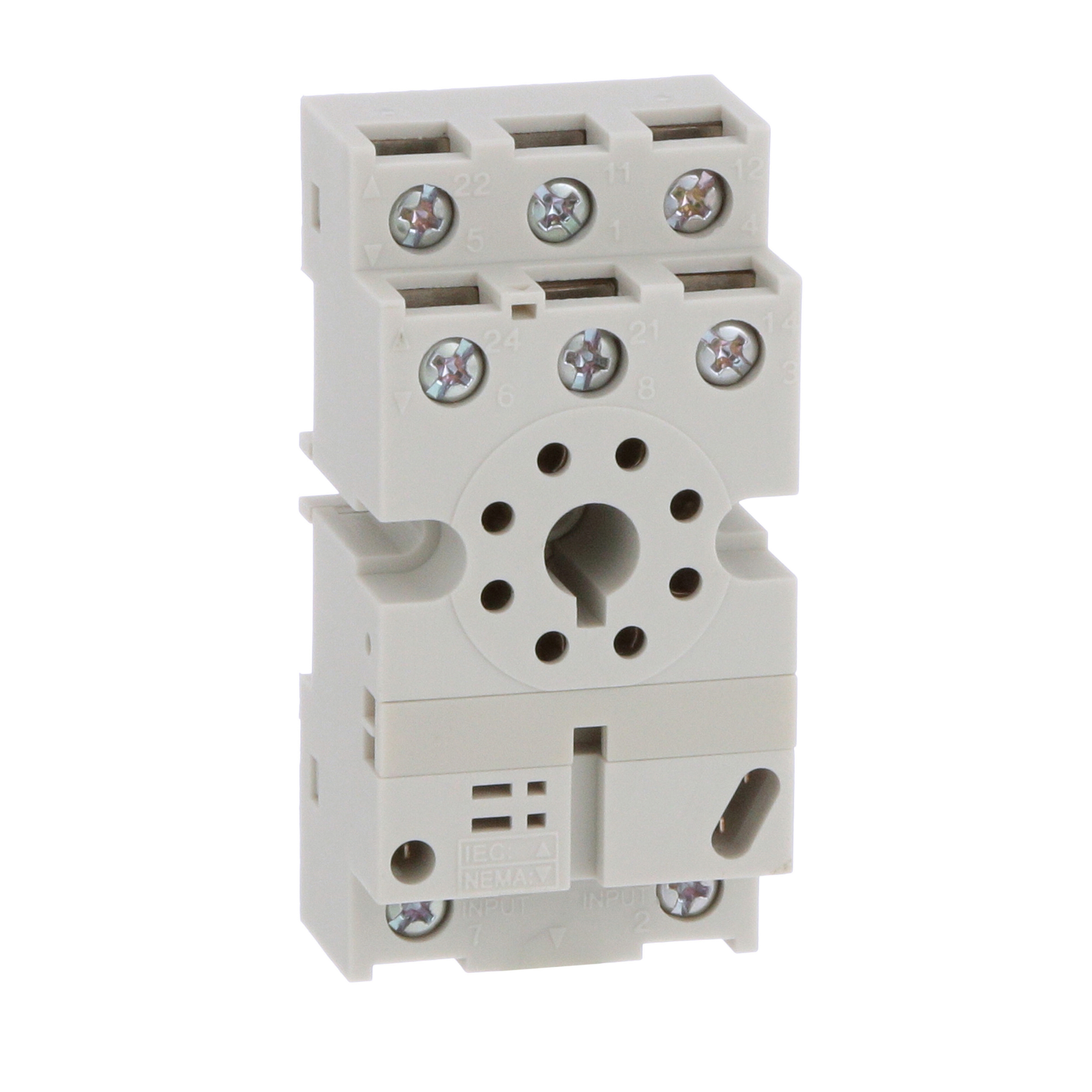 Plug in relay, Type N, relay socket, 8 tubular pin, double tier, for 8510KP relays and 9050JCK timers, bulk packaged
