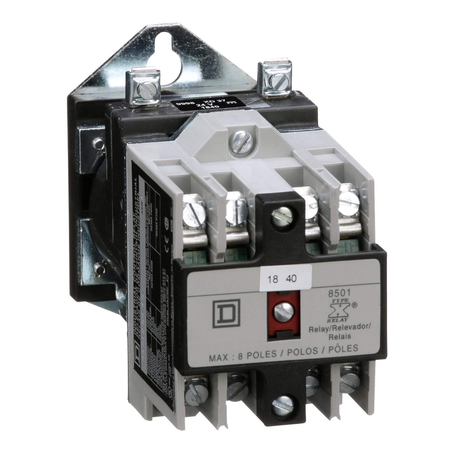 NEMA Control Relay, Type X, machine tool, 10A resistive at 600 VAC, 4 normally open contacts, 24 VDC coil