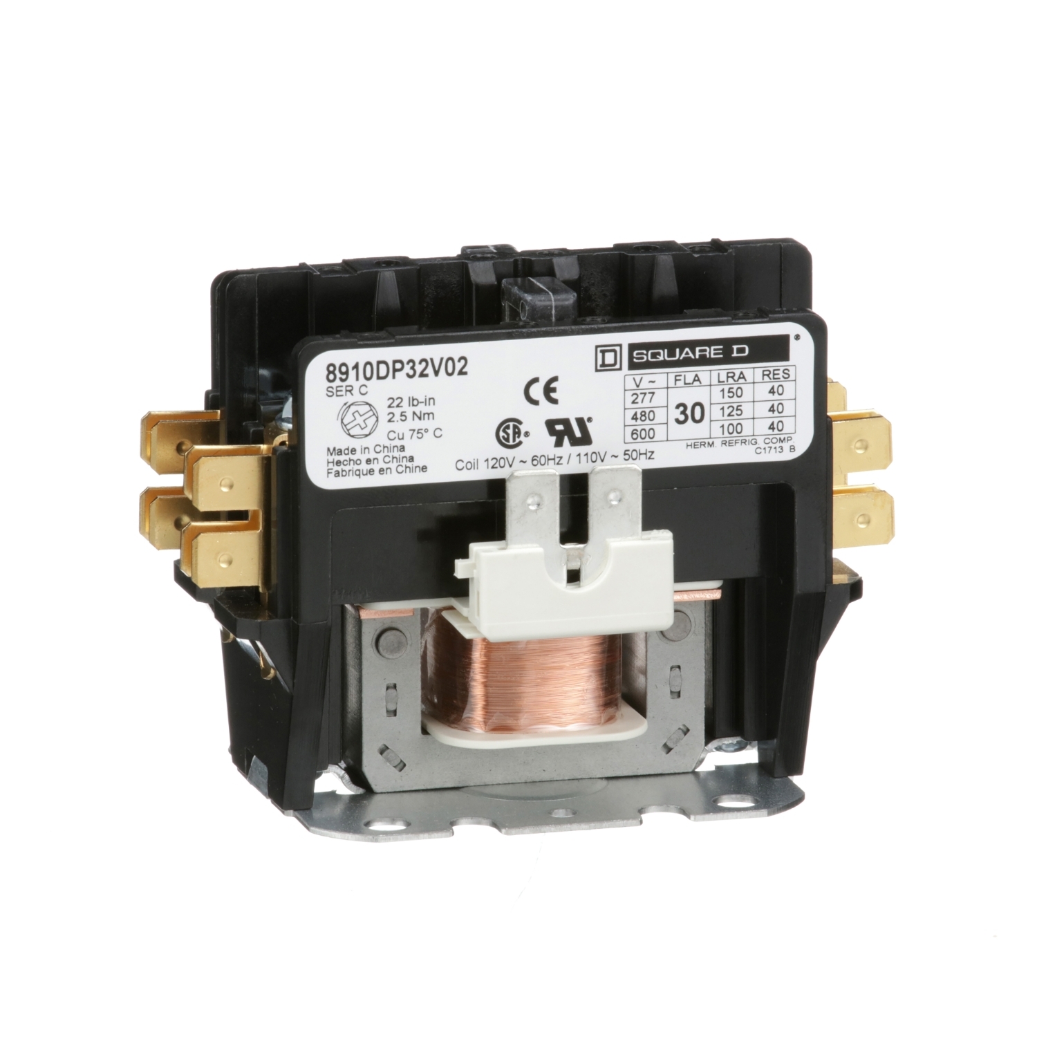 Contactor, Definite Purpose, 30A, 2 pole, 110/120VAC 50/60Hz coil, open