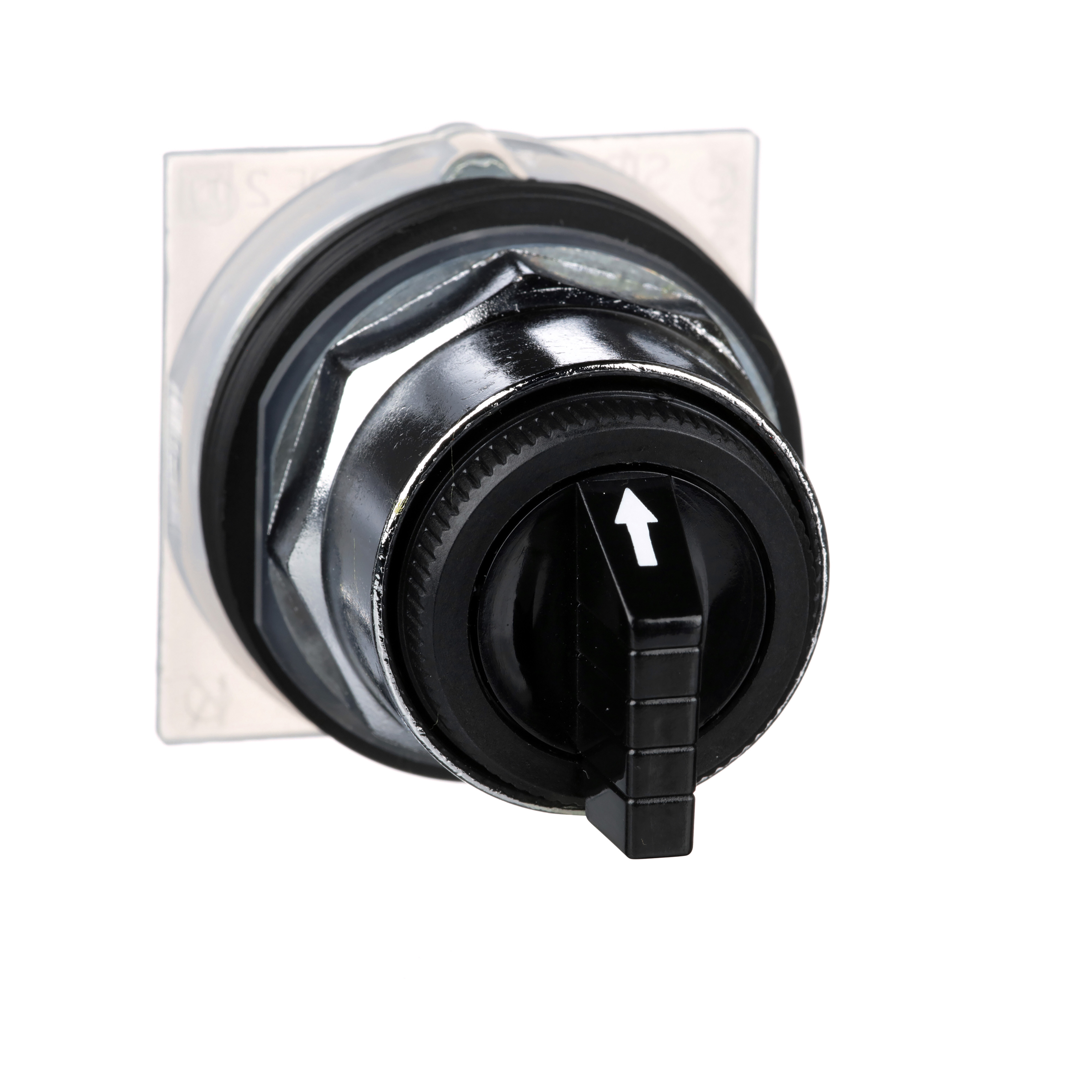 30mm Push Button, Type K, selector switch, 3 position, C cam, spring return both sides to center, black knob