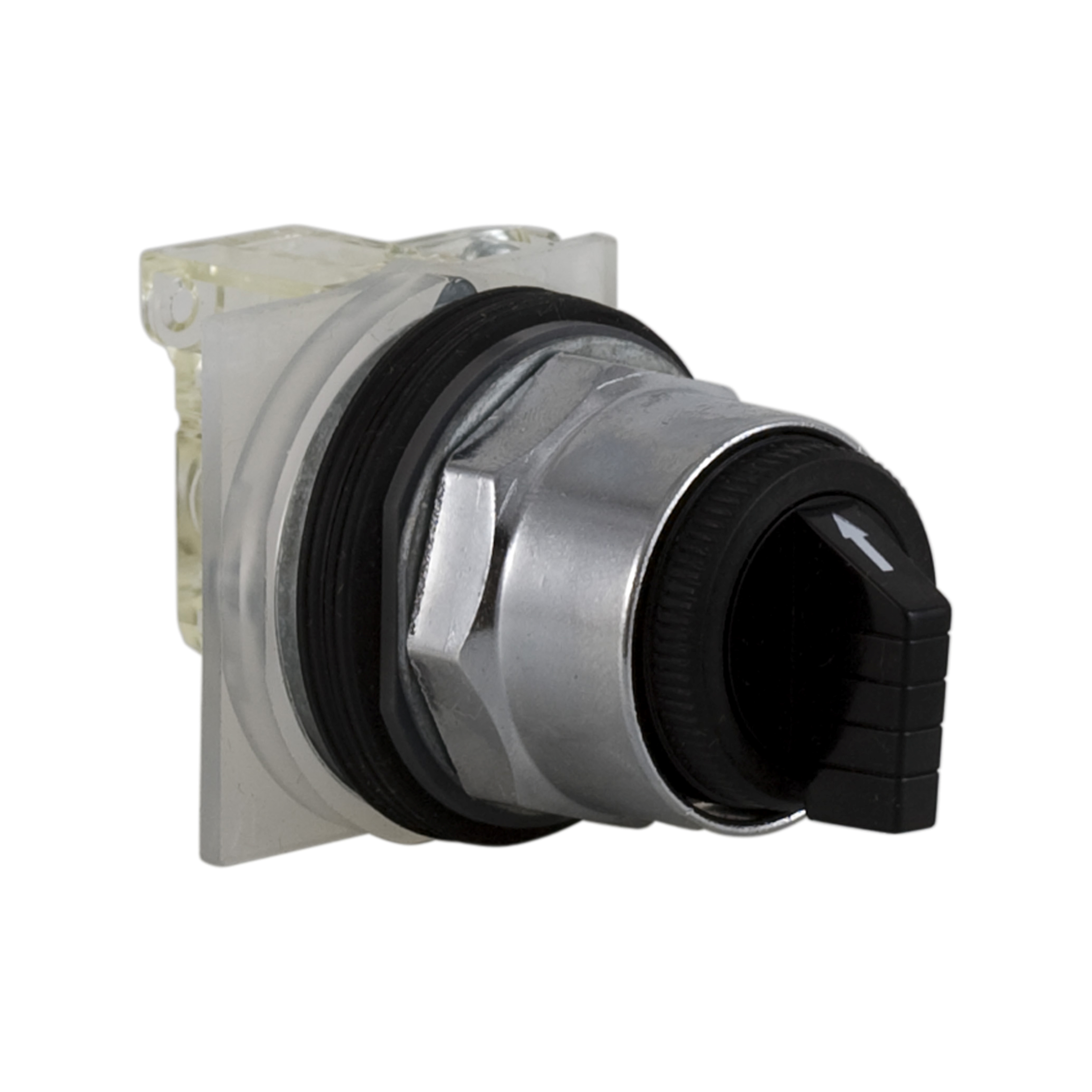 Selector switch, Harmony 9001K, metal, black, standard handle, 30mm, 3 positions, stay put, 1 changeover